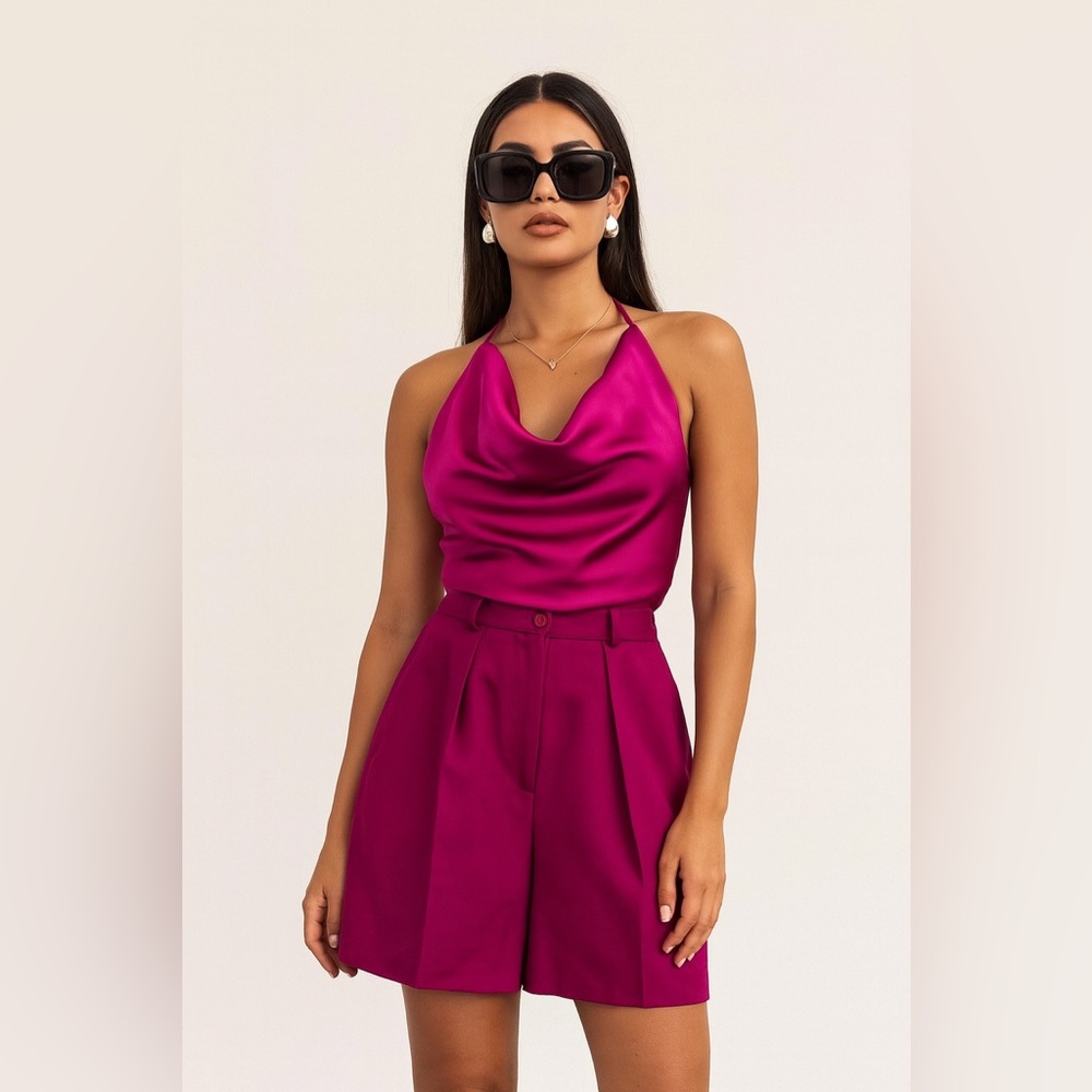 Bill Blass Vintage‎ Fuchsia Wool High Waisted Pleated Front Bermuda Shorts Sz. 8